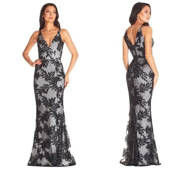 Dress The Population Black/White Sequin Gown